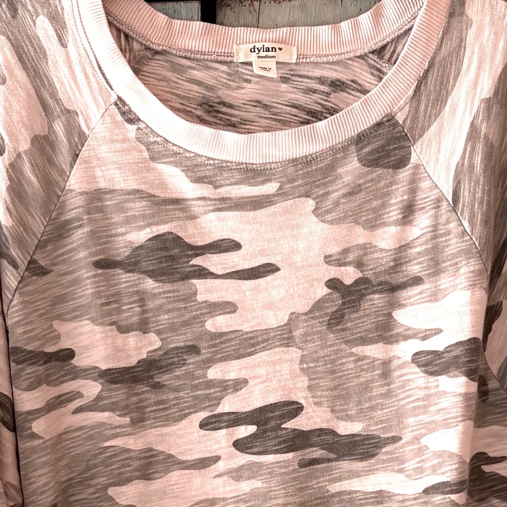 Dylan Pink and Gray Camouflage Knit Top
